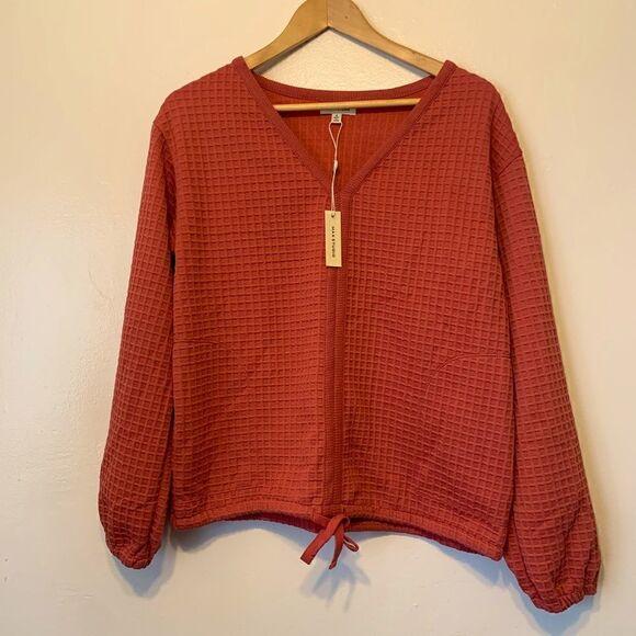 Max studio v neck drawstring hem sweater size S - Picture 3 of 5